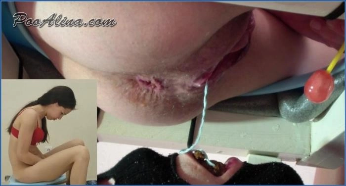 Alina lutscht Chupa Chups und kackt in den Mund HD 720p