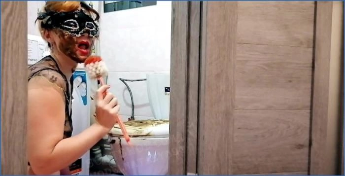 Real Slave Licks Toilet Brush with ModelNatalya94 in Extreme Lezdom Shit - scat porn video at ScatVip.com